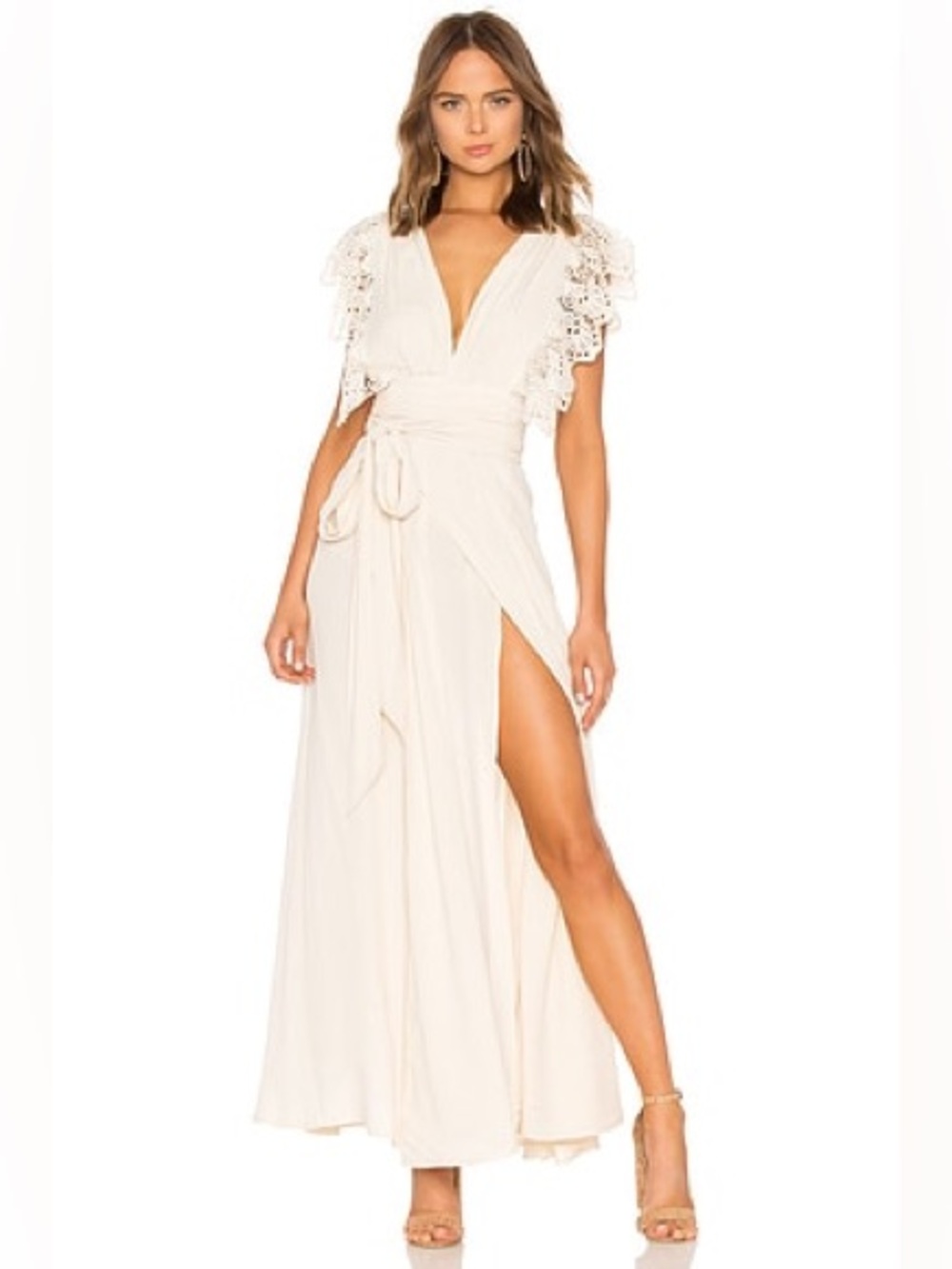Jen's Pirate Booty White Poppy Wrap Bohemian Lace-Trim Maxi Dress in Cream - Picture 1 of 9